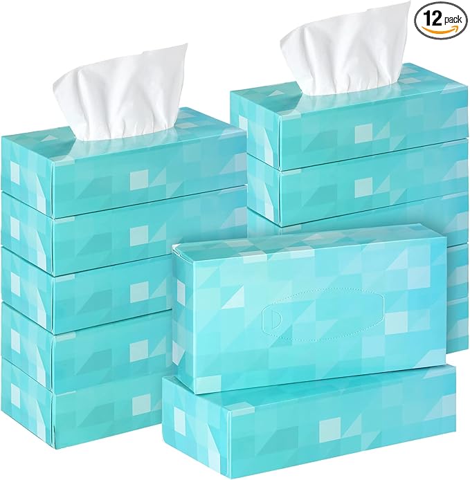 12 Packs Facial Tissue Box 1560 Sheets Soft Facial Tissue Box for Fall Halloween Christmas 2 Ply 130 Sheets Disposable Travel Tissues Bulk for Car Household Kitchen(Single)