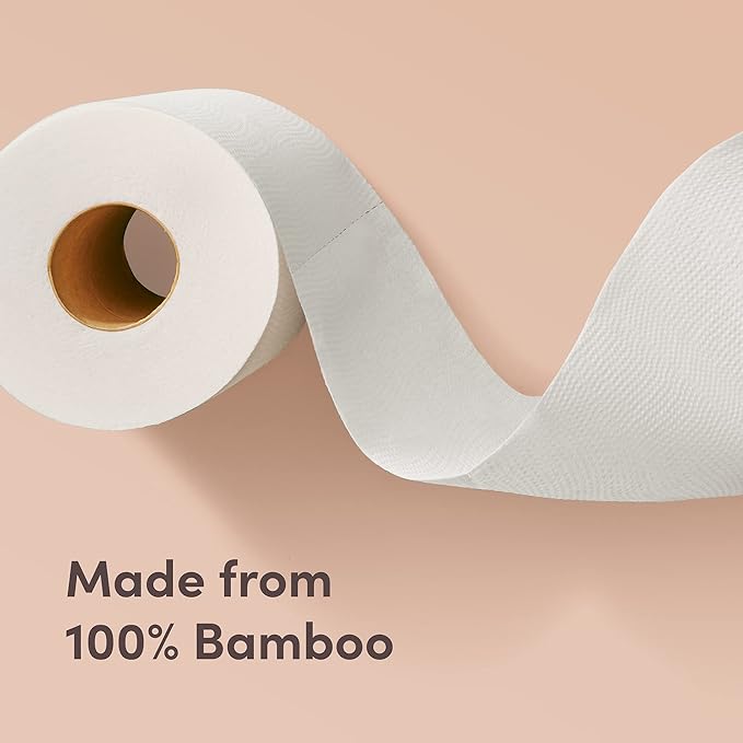 100% 3-ply Bamboo Toilet Paper, Unscented, 12 Rolls, 350 Sheets per roll, Total 4200 Sheets, Plastic-Free