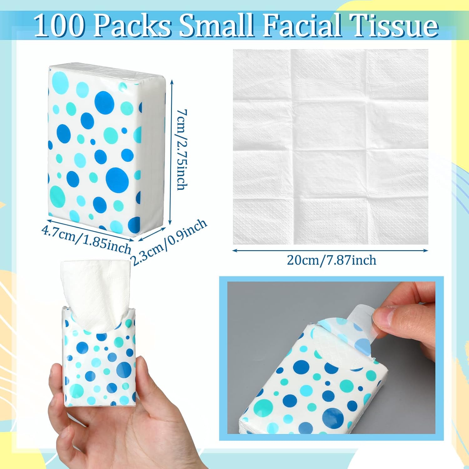 100 Pack Pocket Tissues Travel Packs Bulk 1000 Sheet Mini Tissues Bulk 3 Ply Small Travel Size Paper Individual Pocket Size (Polka Dot)