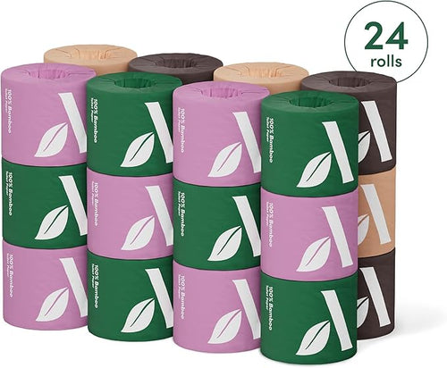 100% 3-ply Bamboo Toilet Paper, Unscented, 12 Rolls, 350 Sheets per roll, Total 4200 Sheets, Plastic-Free