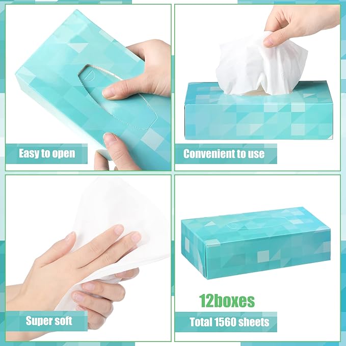 12 Packs Facial Tissue Box 1560 Sheets Soft Facial Tissue Box for Fall Halloween Christmas 2 Ply 130 Sheets Disposable Travel Tissues Bulk for Car Household Kitchen(Single)