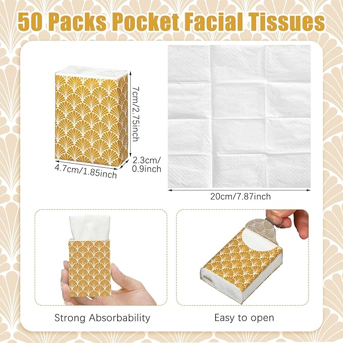 50 Pack Vintage Pocket Tissues Travel Packs Bulk 500 Sheet Small Tissues Pocket Packs Party Favors 3 Ply Mini Travel Size Individual for Allergy Camping