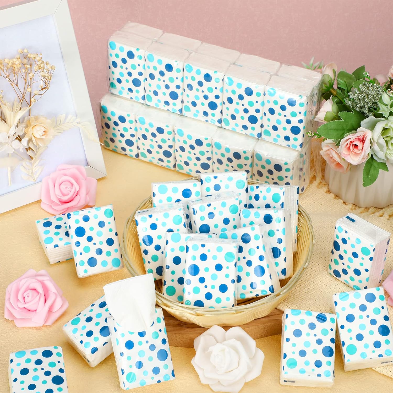 100 Pack Pocket Tissues Travel Packs Bulk 1000 Sheet Mini Tissues Bulk 3 Ply Small Travel Size Paper Individual Pocket Size (Polka Dot)