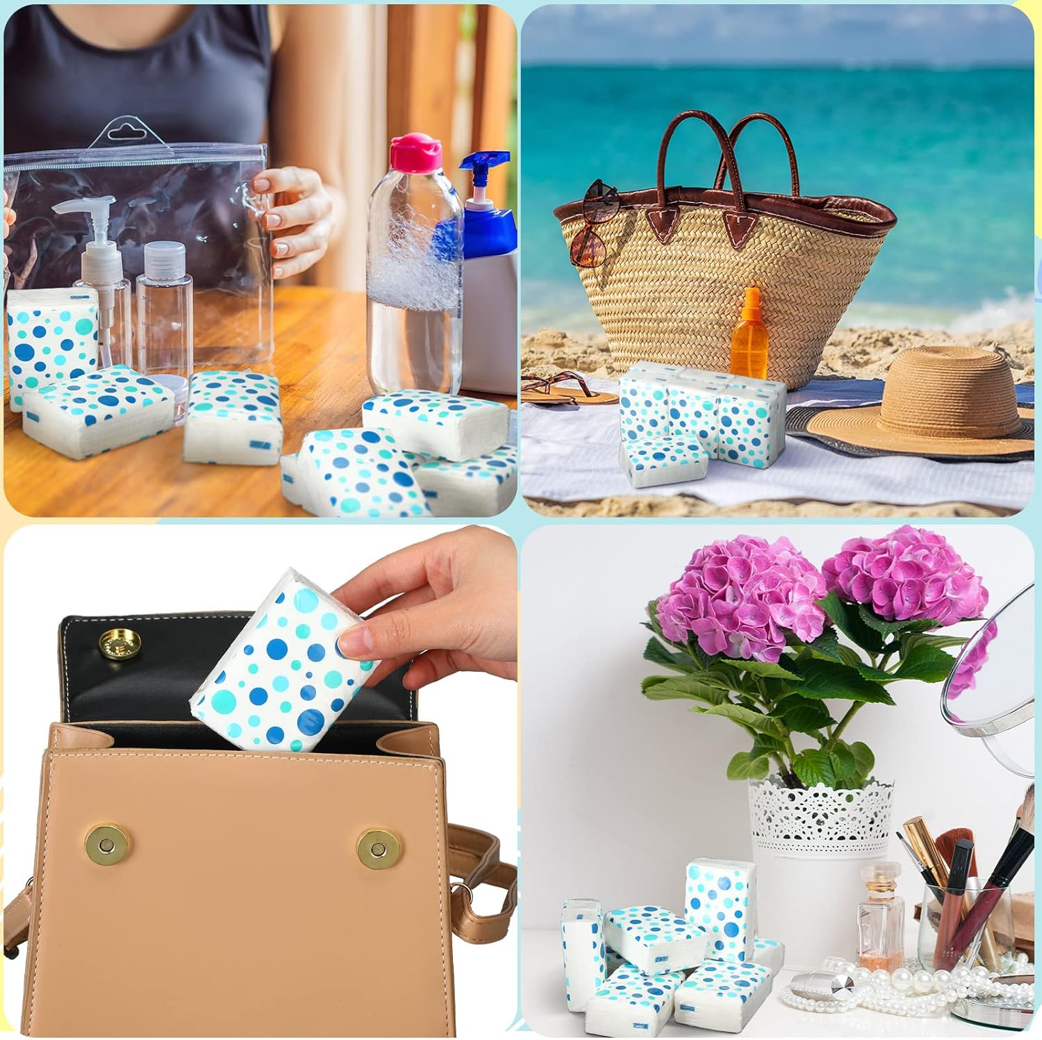 100 Pack Pocket Tissues Travel Packs Bulk 1000 Sheet Mini Tissues Bulk 3 Ply Small Travel Size Paper Individual Pocket Size (Polka Dot)